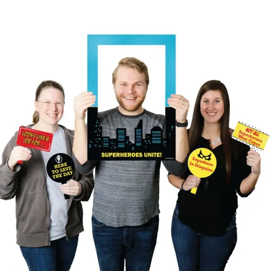 Big Dot of Happiness Bam Superhero - Birthday Party or Baby Shower Selfie Photo Booth Picture Frame and Props - Printed on Sturdy Material {1}