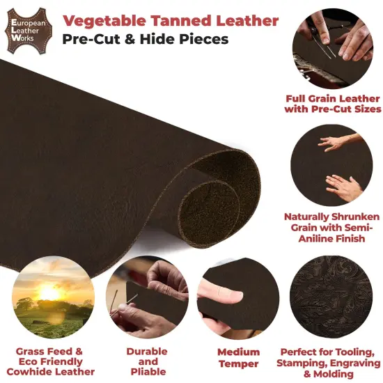 European Leather Work 5-6 oz. (2-2.4mm) Vegetable Tanned Leather Natural Shrunken Grain Cowhide Craftsmen Grade Quality for Tooling, Carving, Engraving, Molding {4}