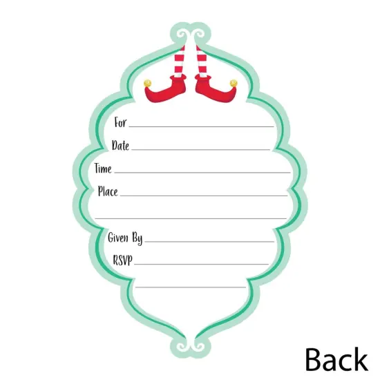 Big Dot of Happiness Elf Squad - Shaped Fill-in Invitations - Kids Elf Christmas and Birthday Party Invitation Cards with Envelopes - Set of 12 {4}