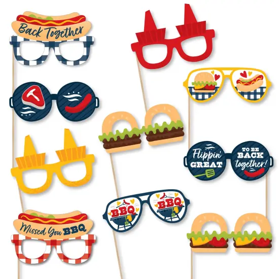 Big Dot of Happiness Missed You BBQ Glasses - Paper Card Stock Backyard Summer Picnic Party Photo Booth Props Kit - 10 Count {1}