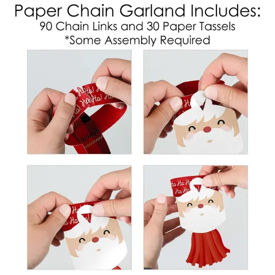 Big Dot of Happiness Jolly Santa Claus - 90 Chain Links and 30 Paper Tassels Decoration Kit - Christmas Party Paper Chains Garland - 21 feet {6}