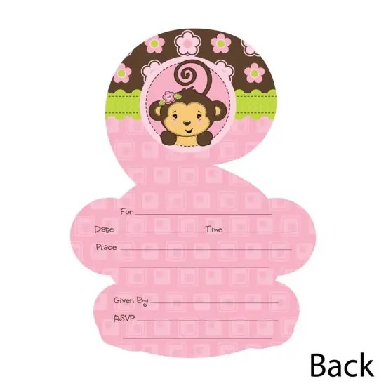 Big Dot of Happiness Pink Monkey Girl - Shaped Fill-in Invitations - Baby Shower or Birthday Party Invitation Cards with Envelopes - Set of 12 {4}