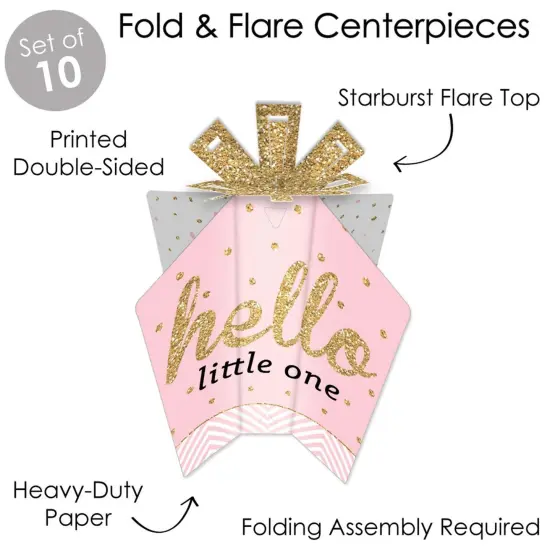 Big Dot of Happiness Hello Little One - Pink and Gold - Table Decorations - Girl Baby Shower Fold and Flare Centerpieces - 10 Count {4}
