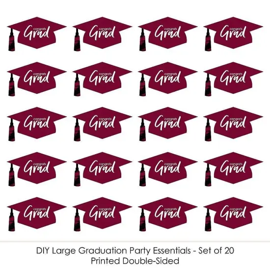 Big Dot of Happiness Maroon Graduation Hat Decorations - DIY Large Party Essentials - 20 Count {6}