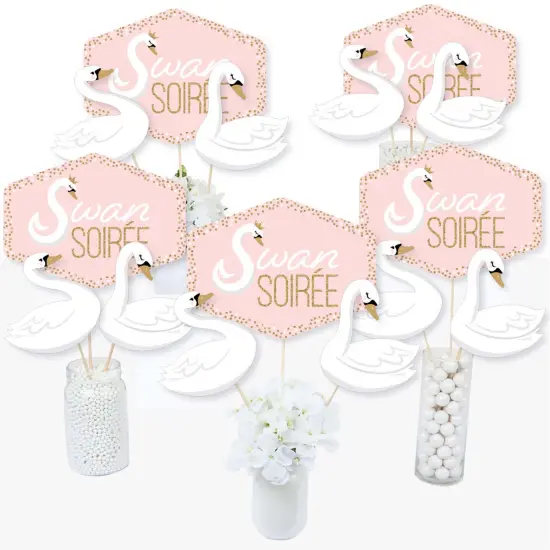Big Dot of Happiness Swan Soiree - White Swan Baby Shower or Birthday Party Centerpiece Sticks - Table Toppers - Set of 15 {3}