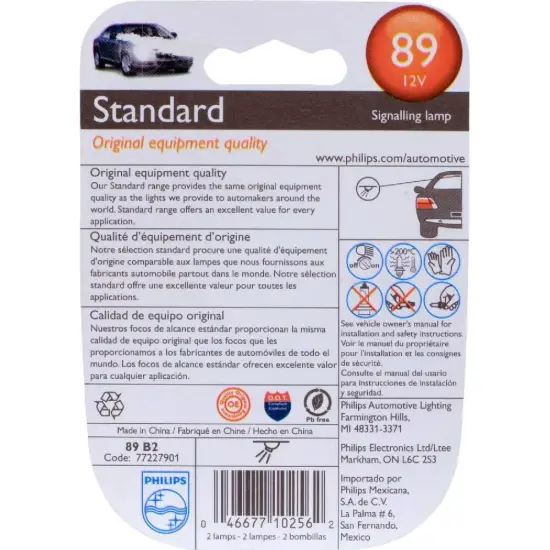 2 Pack - Philips 89 7.5w 13v G6 Automotive Bulb {5}