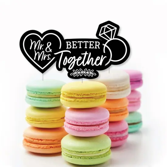 Big Dot of Happiness Mr. and Mrs. - Dessert Cupcake Toppers - Black and White Wedding or Bridal Shower Clear Treat Picks - Set of 24 {6}
