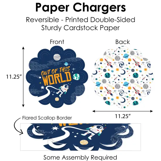 Big Dot of Happiness Blast Off to Outer Space - Rocket Ship Baby Shower or Birthday Party Paper Charger & Table Decorations Chargerific Kit for 8 {6}
