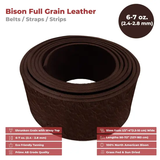ELW 6-7 oz. (2.4-2.8mm) - 50" (127cm) Length, Straps, Belts, Strips | Full Grain Leather Bison Hide DIY Craft Projects, Bag, Chap, Motorcycle, Shoe, Clothing, Jewelry, Wrapping {2}