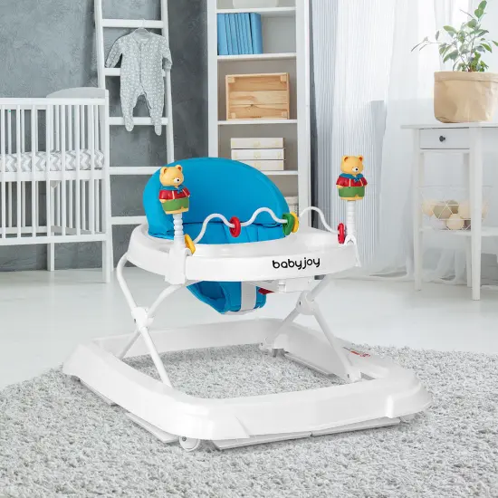 Baby Walker Adjustable Height Removable Toy Wheels Folding Portable Blue {3}
