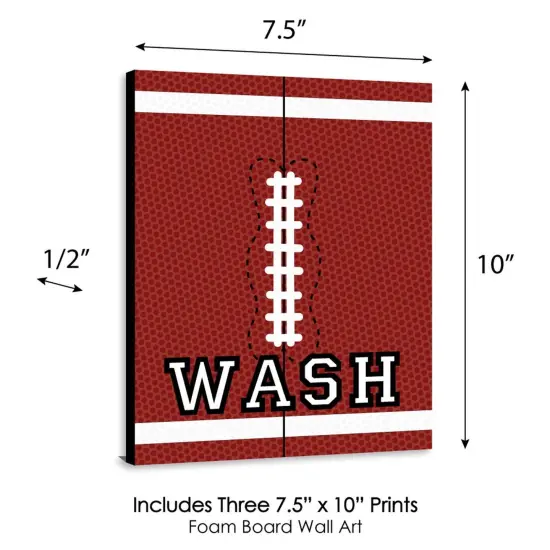Big Dot of Happiness End Zone - Football - Kids Bathroom Rules Wall Art - 7.5 x 10 inches - Set of 3 Signs - Wash, Brush, Flush {6}
