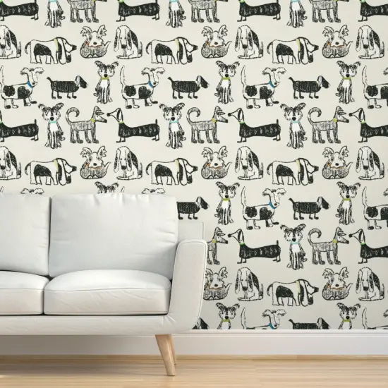 Peel & Stick Wallpaper 2FT Wide Dogs Pet Animal Gender Neutral Puppies Sketch Hand Drawn Custom Removable Wallpaper by Spoonflower {5}