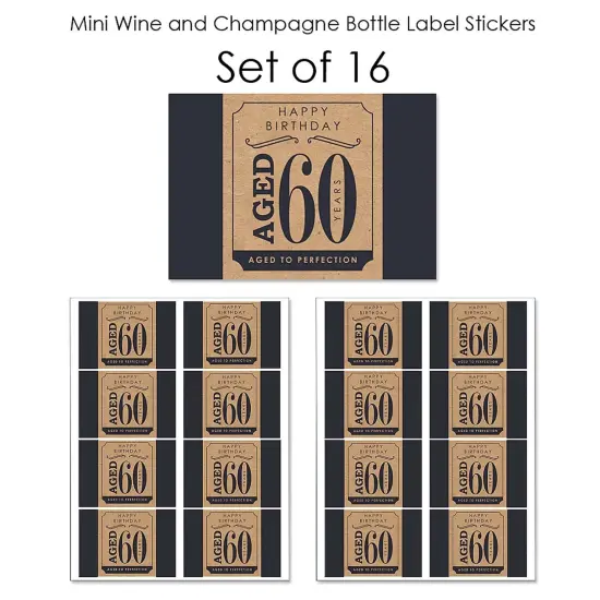 Big Dot of Happiness 60th Milestone Birthday - Mini Wine and Champagne Bottle Label Stickers - Birthday Party Favor Gift for Women and Men - Set of 16 {7}