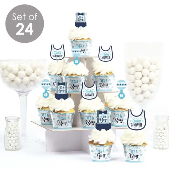 Big Dot of Happiness It's a Boy - Cupcake Decoration - Blue Baby Shower Cupcake Wrappers and Treat Picks Kit - Set of 24 {3}