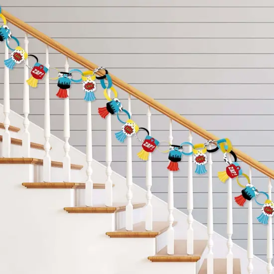 Big Dot of Happiness Bam Superhero - 90 Chain Links and 30 Paper Tassels Decoration Kit - Baby Shower or Birthday Party Paper Chains Garland - 21 feet {3}