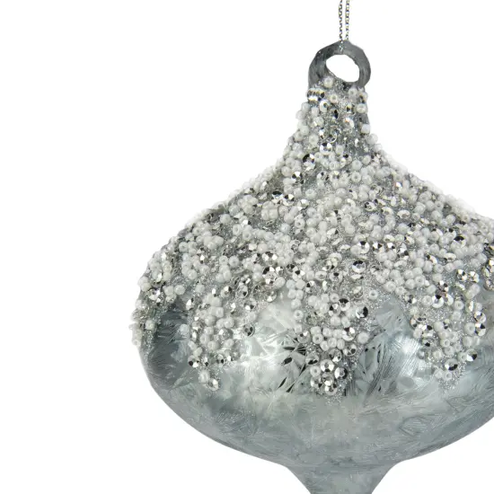 Northlight 5.25" Silver Beads and Sequins Glass Onion Christmas Ornament {3}