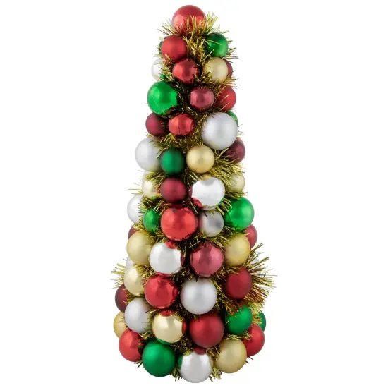 Northlight Shatterproof Ball Christmas Cone Tree with Tinsel - 15.75" - Multicolor {1}