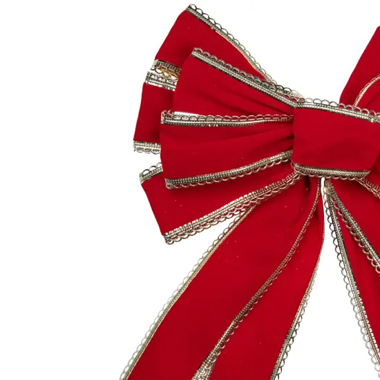 Northlight Velvet 10-Loop Christmas Bow Decoration - 12" x 25" - Red and Gold {3}