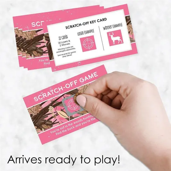Big Dot of Happiness Pink Gone Hunting - Deer Hunting Girl Camo Baby Shower or Birthday Party Game Scratch Off Cards - 22 Count {3}