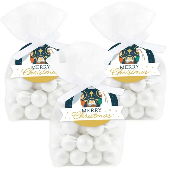 Big Dot of Happiness Holy Nativity - Manger Scene Religious Christmas Clear Goodie Favor Bags - Treat Bags With Tags - Set of 12 {1}