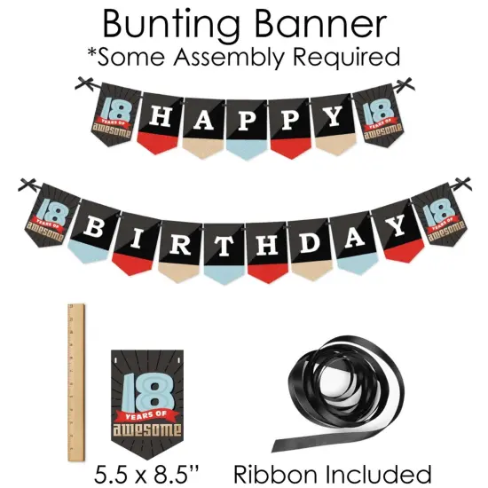 Big Dot of Happiness Boy 18th Birthday - Banner and Photo Booth Decorations - Eighteenth Birthday Party Supplies Kit - Doterrific Bundle {6}