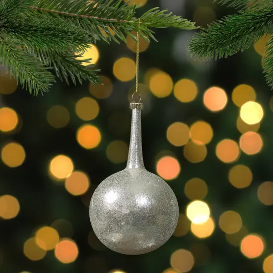 Northlight 5.5" Silver Glitter Teardrop Ball Glass Christmas Ornament {3}