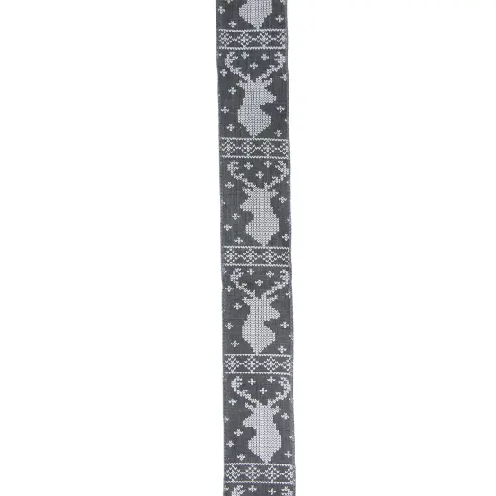 Northlight Gray and White Nordic Reindeer Christmas Wired Craft Ribbon 2.5" x 16 Yards {1}