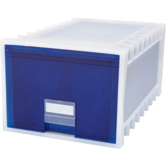 Plastic Archive Storage Box, Letter/Legal, 24-Inch Drawer, White/Blue {1}