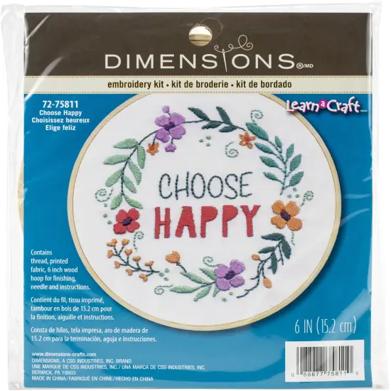Dimensions Embroidery Kit 6" Round-Choose Happy Stitched In Thread {1}