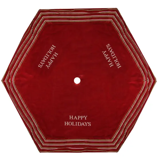 Season's Designs 56" Red and White 'Happy Holidays' Christmas Tree Skirt with Striped Trim {1}