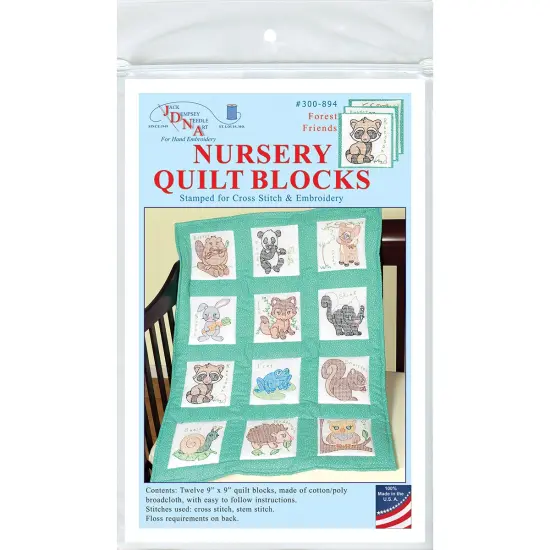 Jack Dempsey Stamped White Nursery Quilt Blocks 9"X9" 12/Pkg-Forest Friends {1}