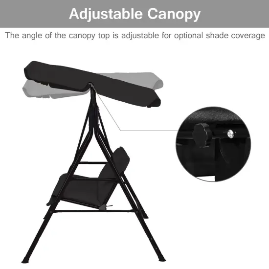 Costway Loveseat Patio Canopy Swing Glider Hammock Cushioned Steel Frame Outdoor Black {6}