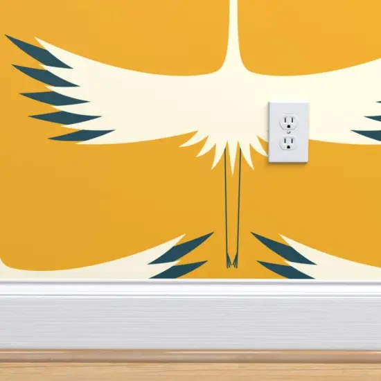 Pre-Pasted Wallpaper 2FT Wide Whooping Crane Sunshine Endangered Species Animals Bird Flight Fly Custom Pre-pasted Wallpaper by Spoonflower {4}