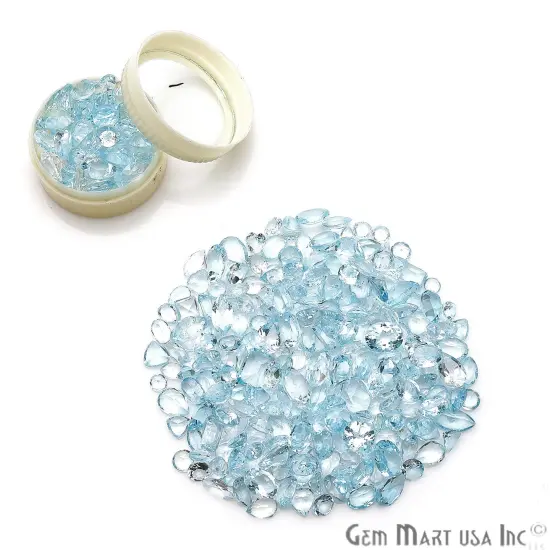 Blue Topaz Gemstone, 100% Natural Faceted Loose Gems, December Birthstone, 6-12mm, 50 Carats, GemMartUSA (BT-60001-50) {3}