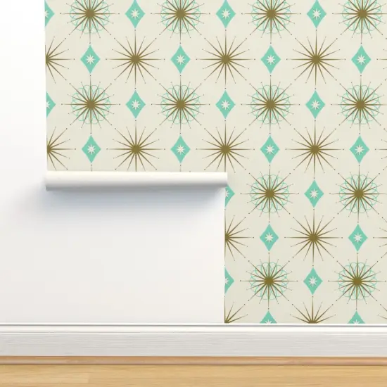Peel & Stick Wallpaper 2FT Wide Retro Diamond 1950S Starburst Mid-Century Atomic Mid Century Modern Mcm Custom Removable Wallpaper by Spoonflower {2}