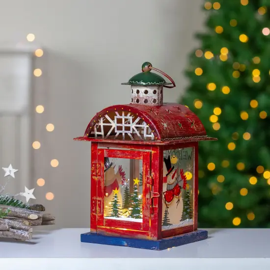 Northlight Red, White and Gray Snowman "WELCOME" Christmas Lantern 9.75" {3}