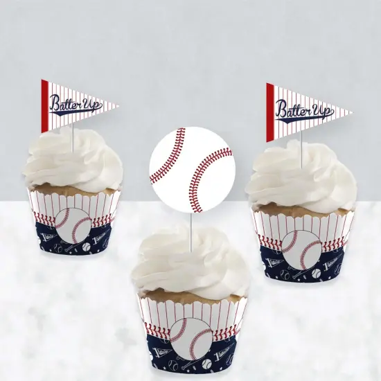 Big Dot of Happiness Batter Up - Baseball - Cupcake Decoration - Baby Shower or Birthday Party Cupcake Wrappers and Treat Picks Kit - Set of 24 {4}