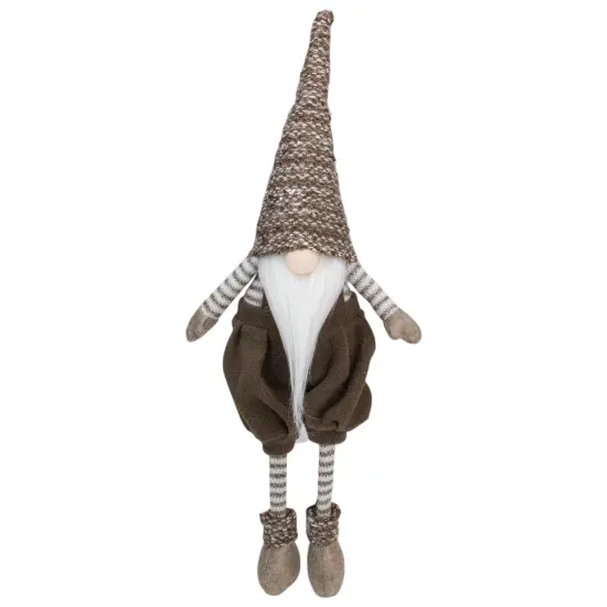 Northlight Sitting Gnome with Striped Dangling Legs Christmas Figure - 18.5" - Brown Beige {1}