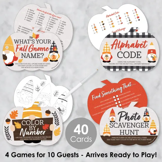 Big Dot of Happiness Fall Gnomes - 4 Autumn Harvest Party Games - 10 Cards Each - Gamerific Bundle {3}