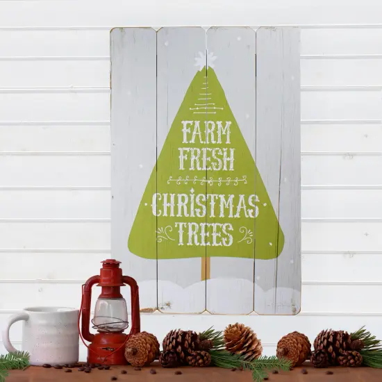 Northlight 24” Gray and Green Farm Fresh Christmas Trees Wooden Hanging Wall Sign {3}