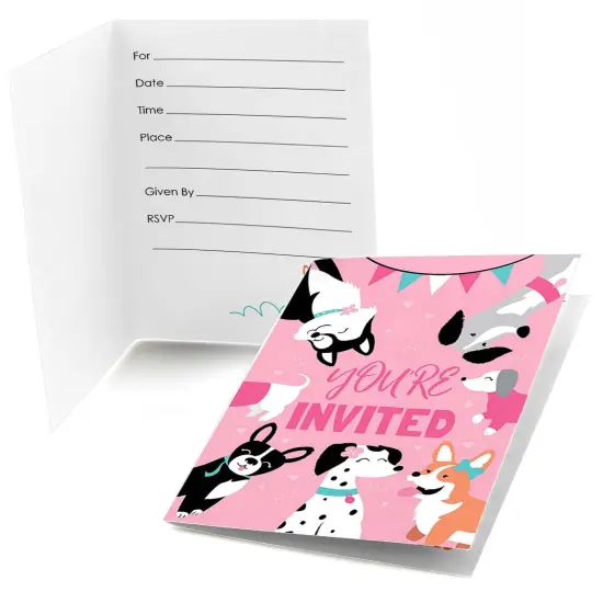 Big Dot of Happiness Pawty Like a Puppy Girl - Fill In Pink Dog Baby Shower or Birthday Party Invitations (8 count) {1}