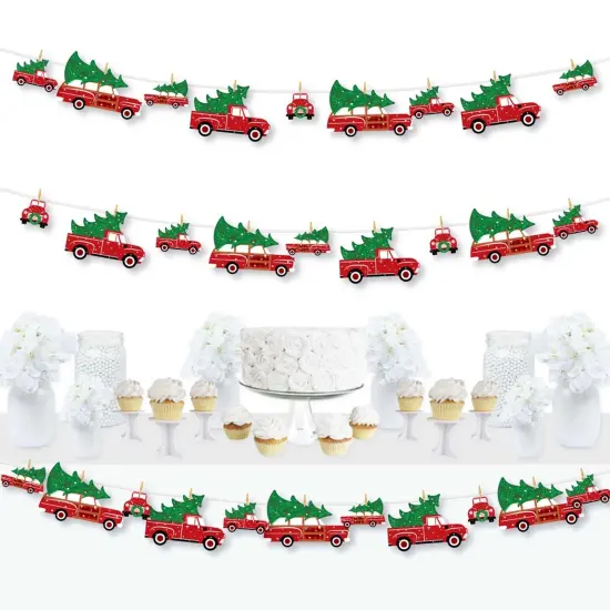 Big Dot of Happiness Merry Little Christmas Tree - Red Truck and Car Christmas Party DIY Decorations - Clothespin Garland Banner - 44 Pc {1}