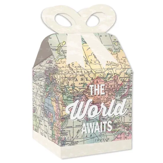 Big Dot of Happiness World Awaits - Square Favor Gift Boxes - Travel Themed Party Bow Boxes - Set of 12 {1}