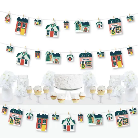 Big Dot of Happiness Christmas Village - Holiday Winter Houses DIY Decorations - Clothespin Garland Banner - 44 Pc {1}