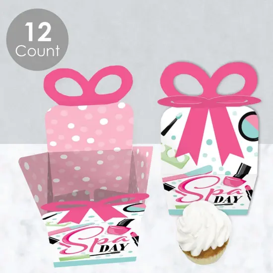 Big Dot of Happiness Spa Day - Square Favor Gift Boxes - Girls Makeup Party Bow Boxes - Set of 12 {4}