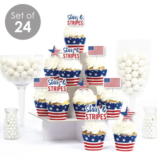 Big Dot of Happiness Stars & Stripes - Cupcake Decoration - Patriotic Party Cupcake Wrappers and Treat Picks Kit - Set of 24 {3}