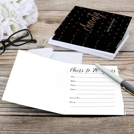 Big Dot of Happiness Chic 70th Birthday - Black and Gold - Fill In Birthday Party Invitations (8 count) {6}