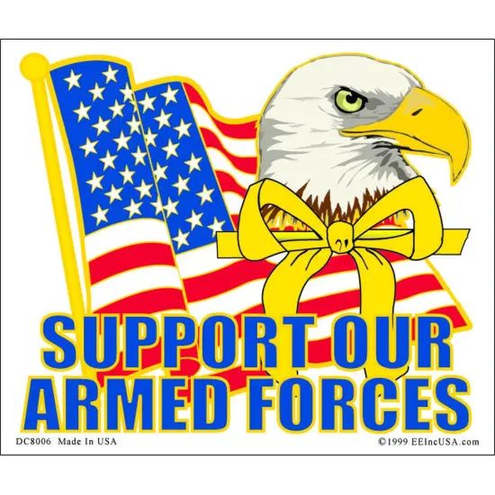 Support Our Armed Forces American Flag Eagle Sticker 4"X4-3/4" {1}