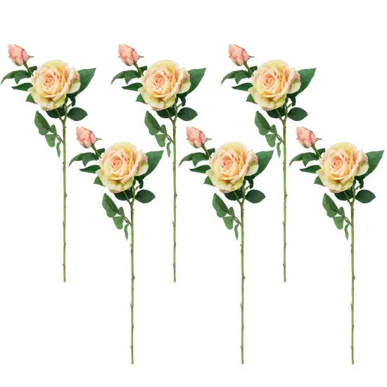 Northlight Real Touch&trade; Cream and Pink Artificial Rose Stems, Set of 6 - 26" Ivory {1}
