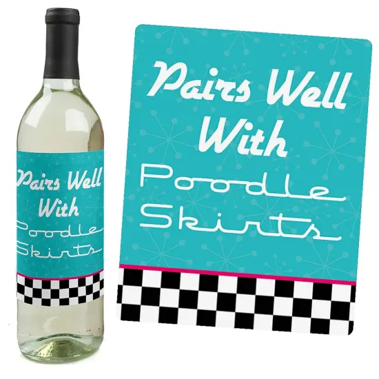 Big Dot of Happiness 50's Sock Hop - 1950s Rock N Roll Decorations for Women and Men - Wine Bottle Label Stickers - Set of 4 {3}